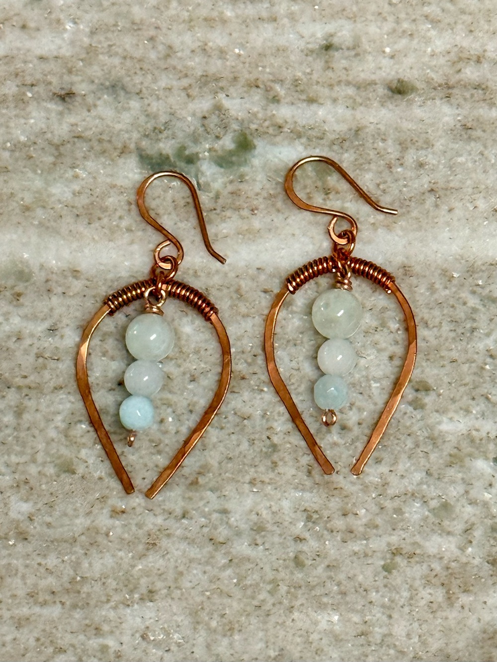 Reverse Open Teardrop Earrings with Light Aqua Beads